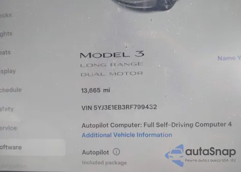 2024 Tesla Model 3 Long Range Dual Motor All-Wheel Drive z USA, uszkodzony, nr VIN 5YJ3E1EB3RF799432